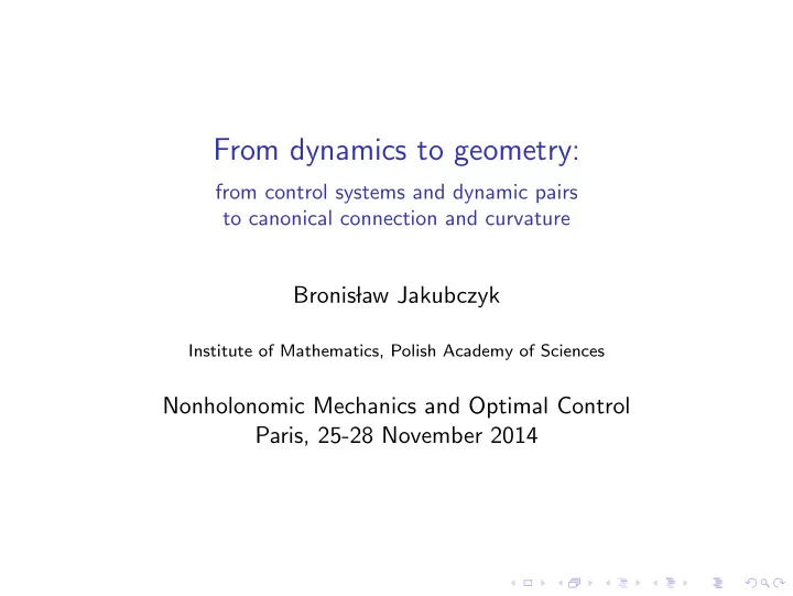 from dynamics to geometry