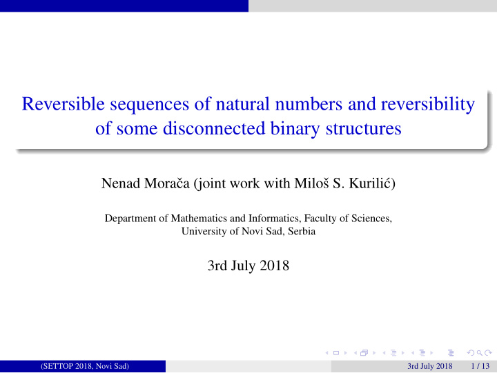 reversible sequences of natural numbers and reversibility
