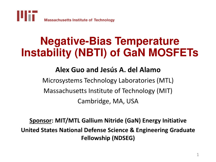 negative bias temperature instability nbti of gan mosfets