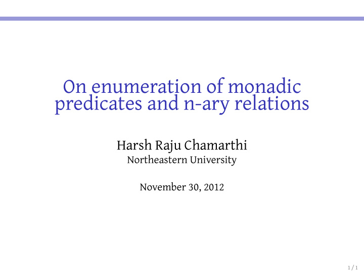 on enumeration of monadic predicates and n ary relations