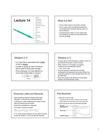 Lecture 14  Lecture 14  2.  B  inary R  epresentation  What is a file?  3.  H  ardw  are and S
