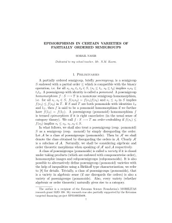 EPIMORPHISMS IN CERTAIN VARIETIES OF  PARTIALLY ORDERED SEMIGROUPS  SOHAIL NASIR  Dedicated to my