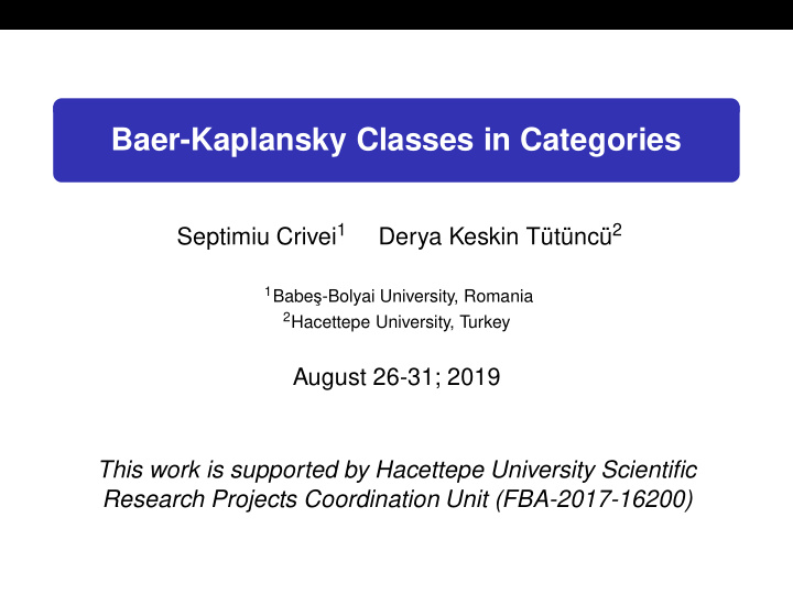 baer kaplansky classes in categories