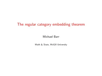The regular category embedding theorem  Michael Barr  Math &amp; Stats, McGill University  Abstract