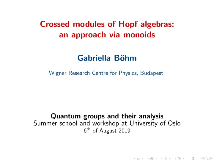 crossed modules of hopf algebras an approach via monoids