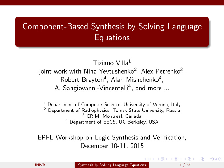component based synthesis by solving language equations