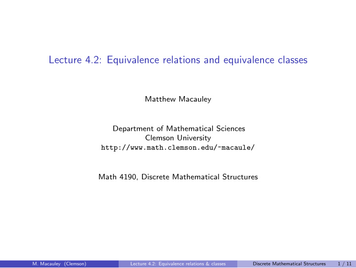 lecture 4 2 equivalence relations and equivalence classes
