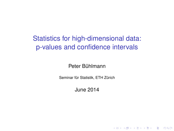 statistics for high dimensional data p values and