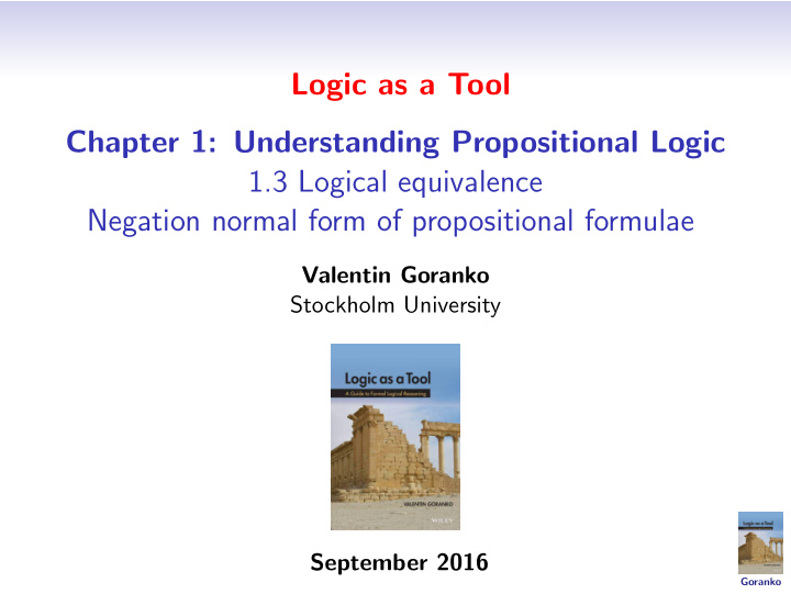 logic as a tool chapter 1 understanding propositional