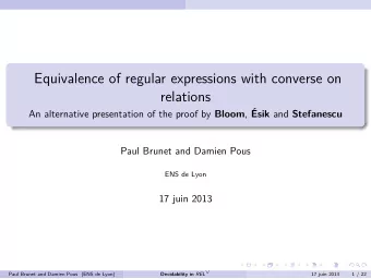 Equivalence of regular expressions with converse on  relations An alternative presentation of the
