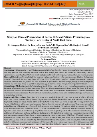 JMSCR Vol||04||Issue||07||Page 11533-11538||July  2016  www.jmscr.igmpublication.org  Impact Factor