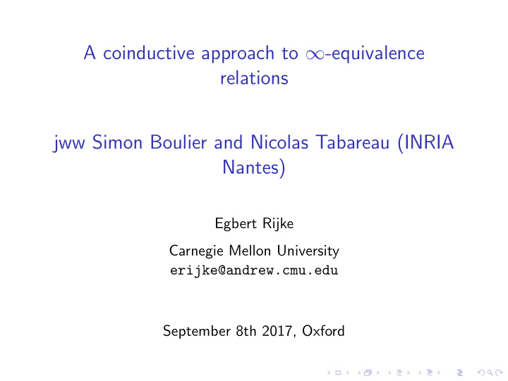 a coinductive approach to equivalence relations jww simon