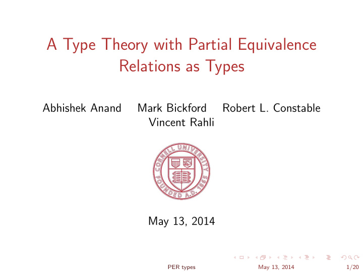 a type theory with partial equivalence relations as types