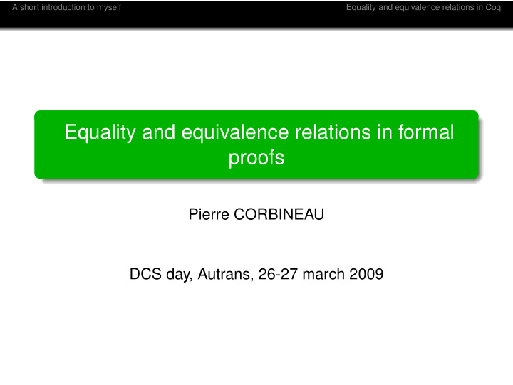 equality and equivalence relations in formal proofs