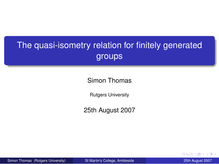 the quasi isometry relation for finitely generated groups