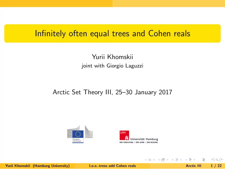 infinitely often equal trees and cohen reals