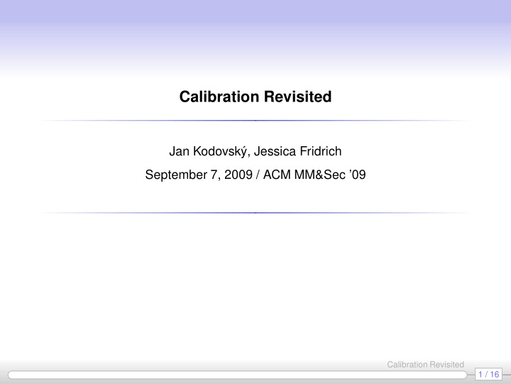 calibration revisited