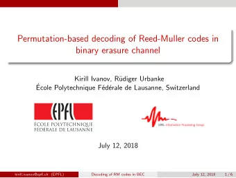 Permutation-based decoding of Reed-Muller codes in  binary erasure channel  Kirill Ivanov, R