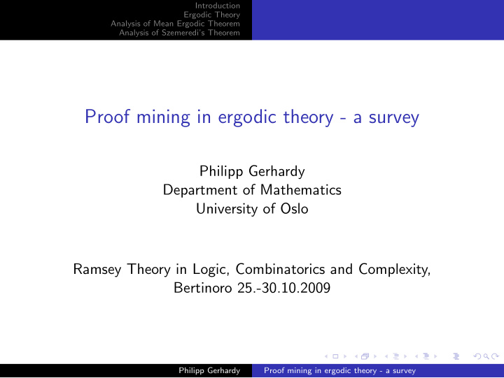 proof mining in ergodic theory a survey
