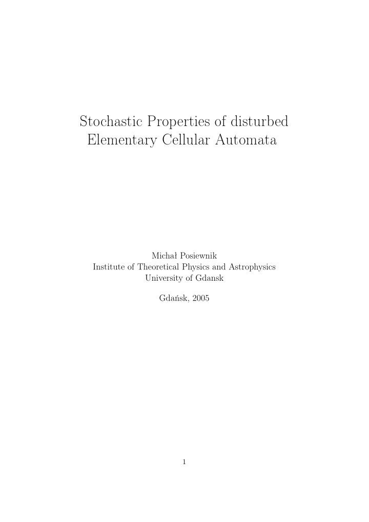 stochastic properties of disturbed elementary cellular