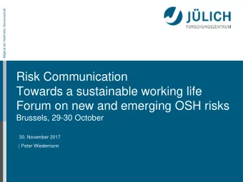 Towards a sustainable working life  Forum on new and emerging OSH risks  Brussels, 29-30 October