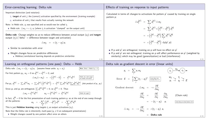 error correcting learning delta rule effects of training