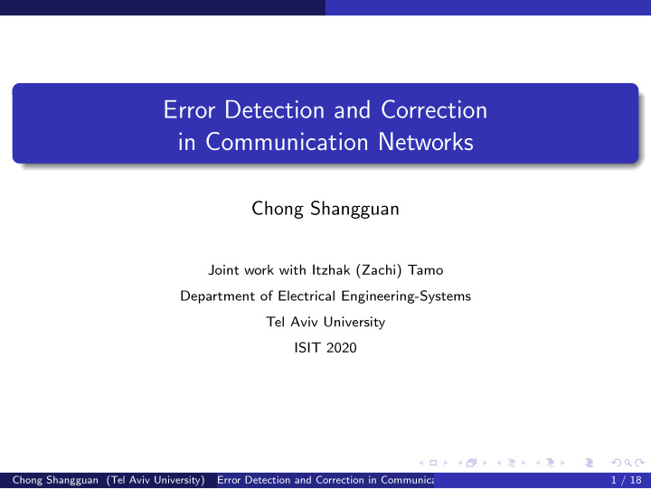 error detection and correction in communication networks