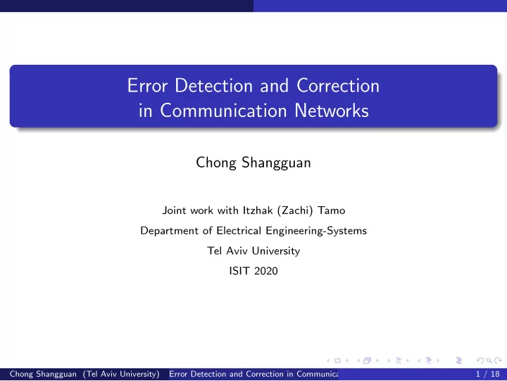 error detection and correction in communication networks