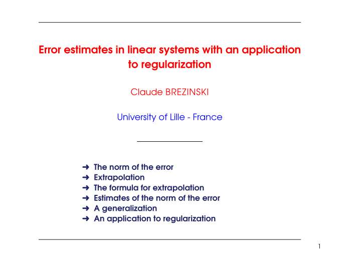 error estimates in linear systems with an application to
