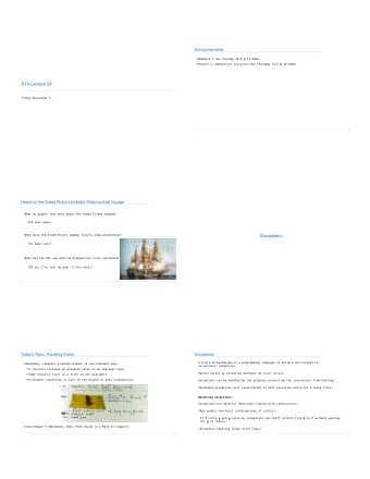 61A Lecture 24  Friday, November 1  2  Heard on the Dread Pirate Lambda's Fibbonautical Voyage