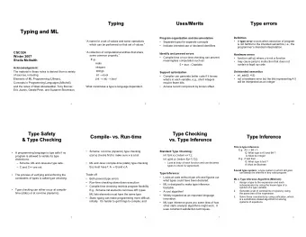 Typing and ML  Typing and ML  Definition  Program organization and documentation  A name for a