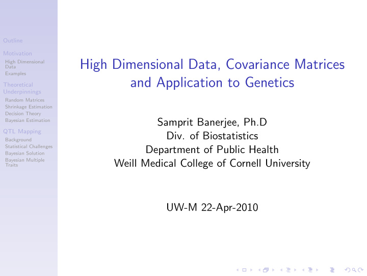 high dimensional data covariance matrices