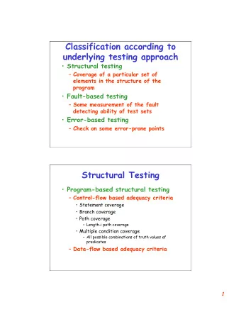 Classification according to  underlying testing approach  Structural testing  Coverage of a
