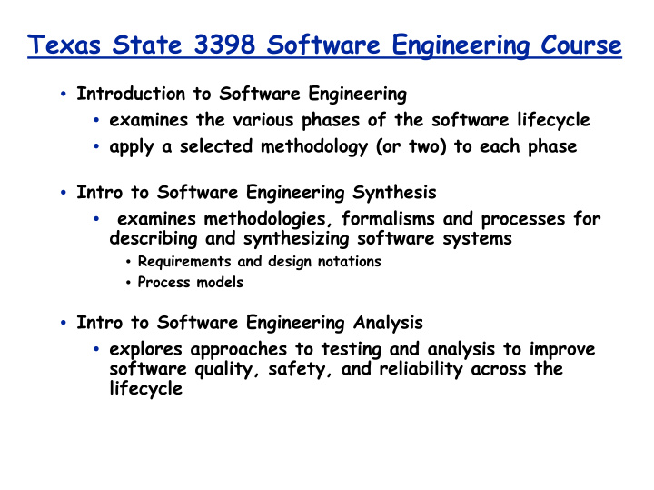 texas state 3398 software engineering course