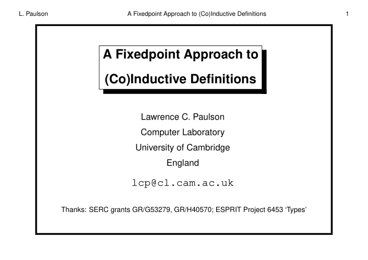 a fixedpoint approach to co inductive definitions