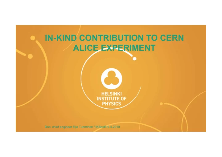 in kind contribution to cern alice experiment