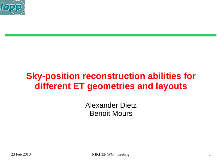 sky position reconstruction abilities for different et