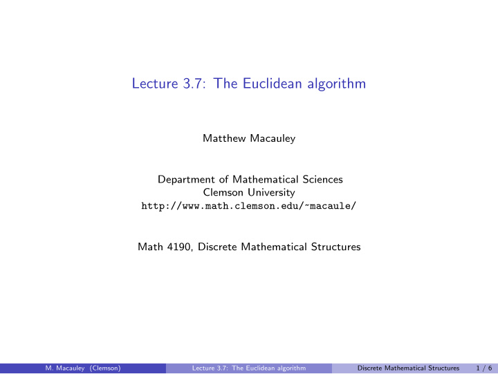 lecture 3 7 the euclidean algorithm