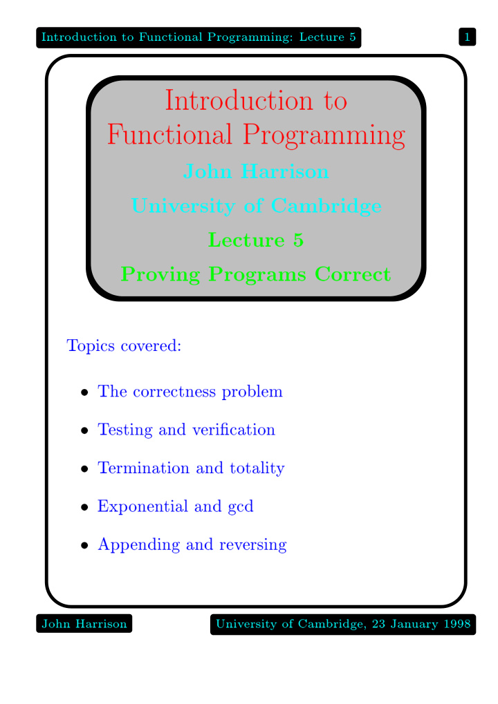 in tro duction to f unctional programming lecture 5 1 in