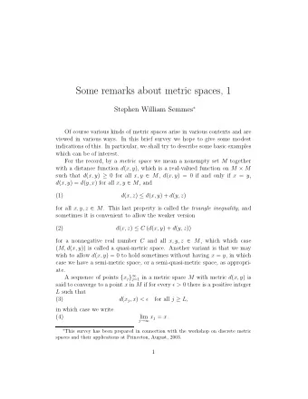 Some remarks about metric spaces, 1 Stephen William Semmes   Of course various kinds of metric
