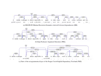 (a) DELPH-IN Minimal Recursion Semanticsderived bi-lexical dependencies ( DM ).  top  ARG2  ARG1
