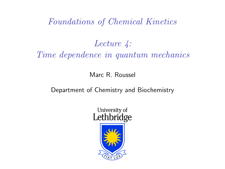 foundations of chemical kinetics lecture 4 time