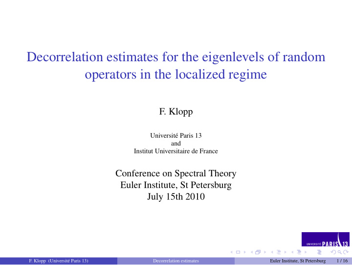 decorrelation estimates for the eigenlevels of random