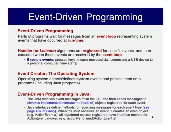 Events vs. Exceptions in Java  (Both are objects!)  Events objects contain: 1.  Type of event