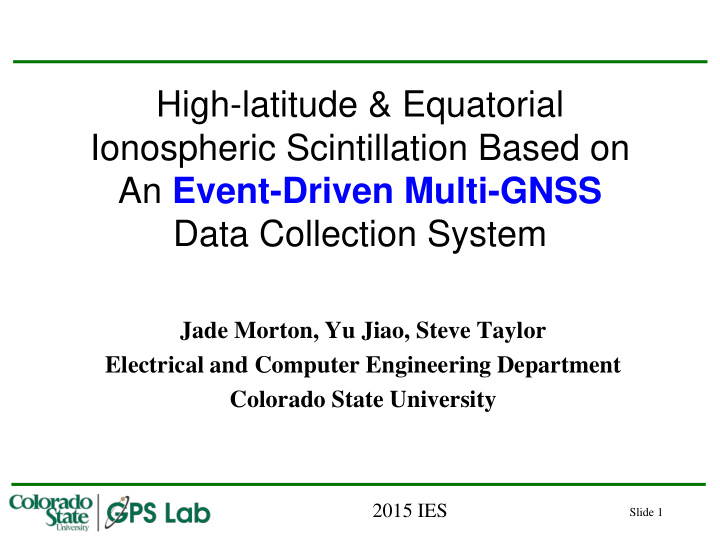 high latitude equatorial ionospheric scintillation based