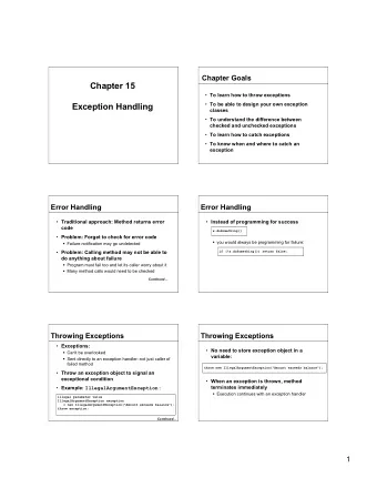 Chapter 15  To learn how to throw exceptions  To be able to design your own exception