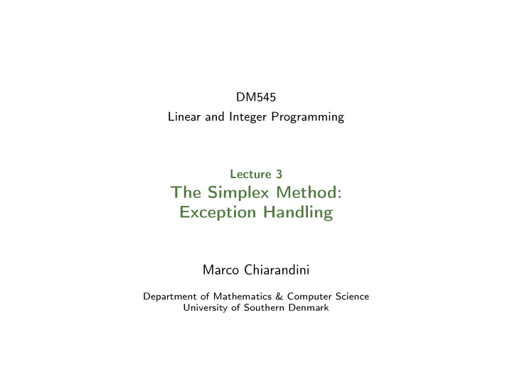 the simplex method exception handling