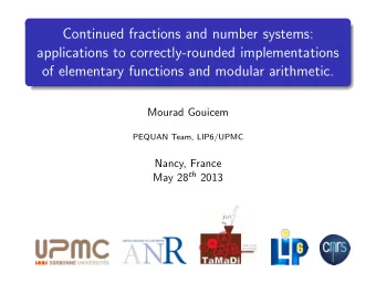 Continued fractions and number systems:  applications to correctly-rounded implementations  of