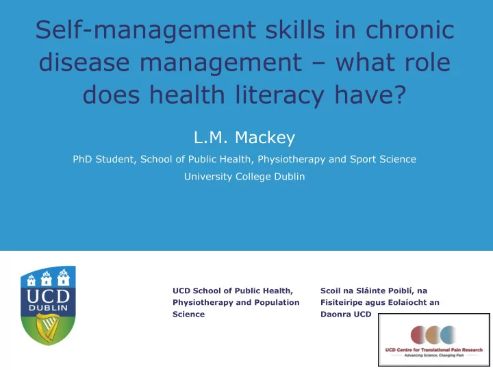 self management skills in chronic