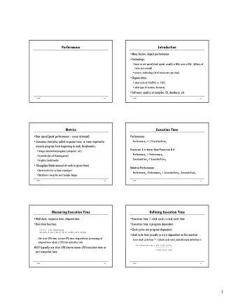 1  CPI Cycles per Instruction  Instruction Classes  We can have different CPIs for different